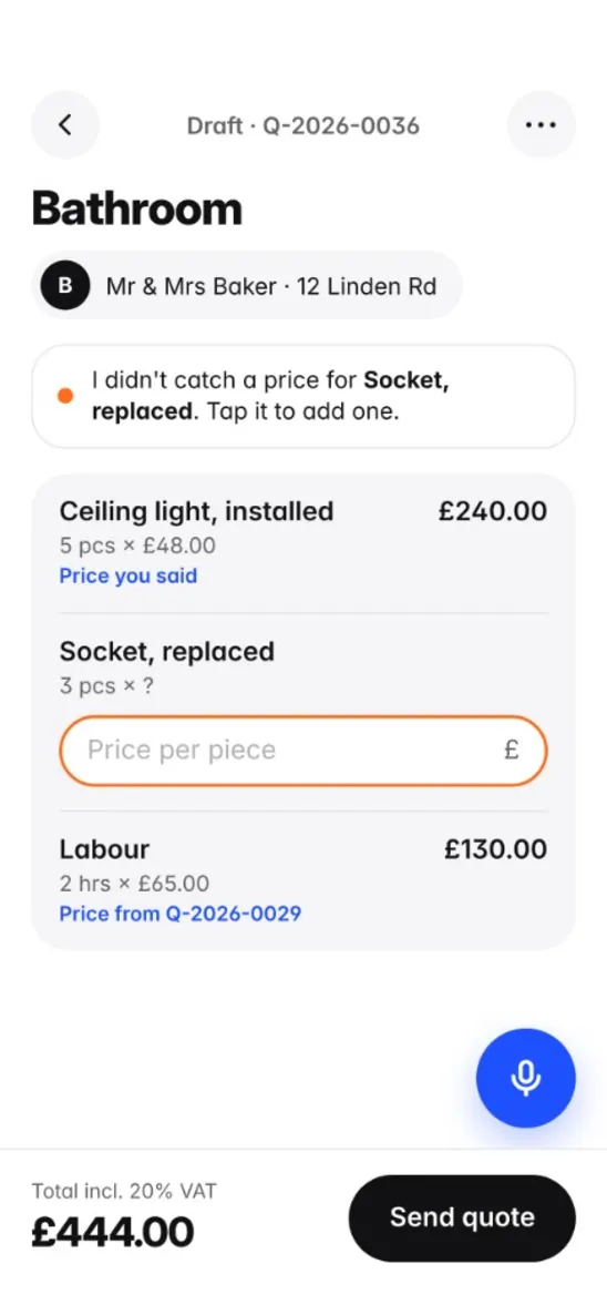 QuoteBefore — fill in missing prices