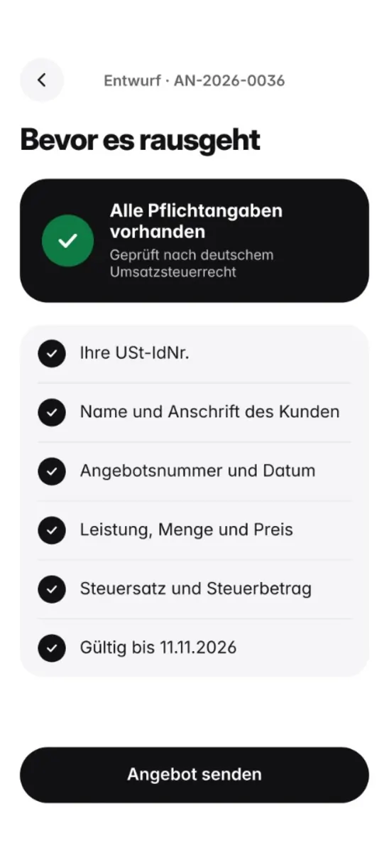 QuoteBefore — Pflichtangaben vor dem Versand