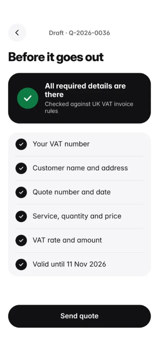 QuoteBefore — required details before send