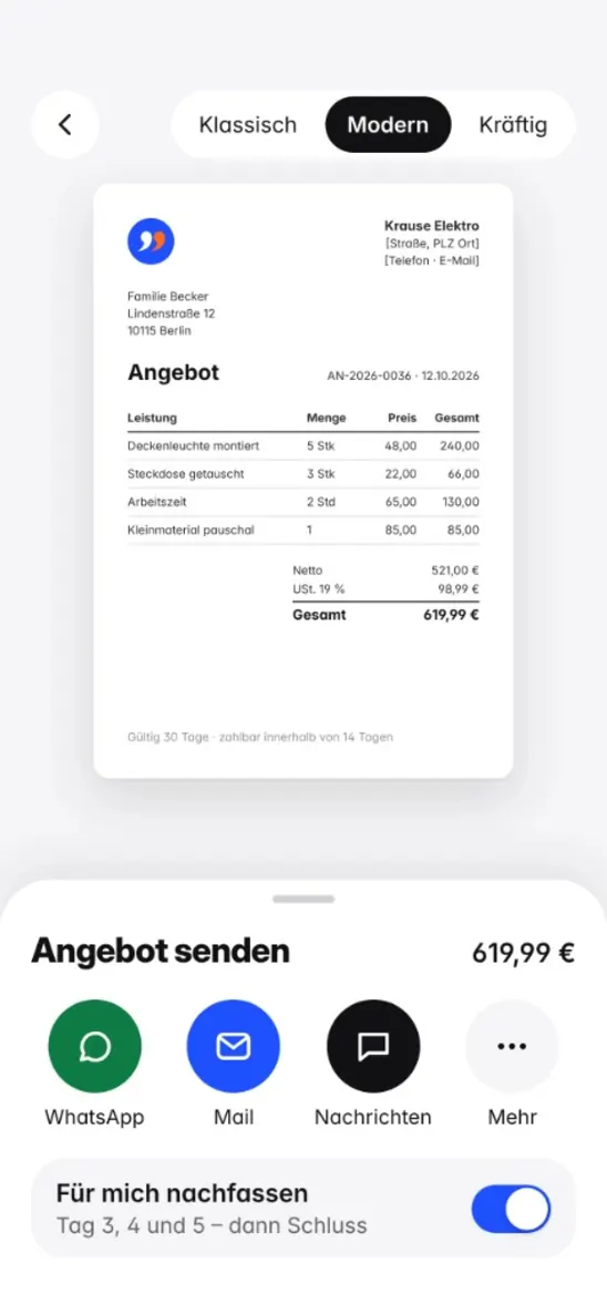QuoteBefore — Angebot per WhatsApp senden