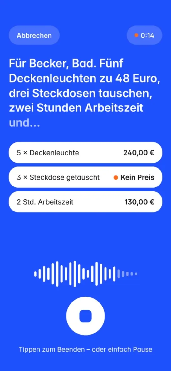QuoteBefore — Auftrag vor Ort diktieren